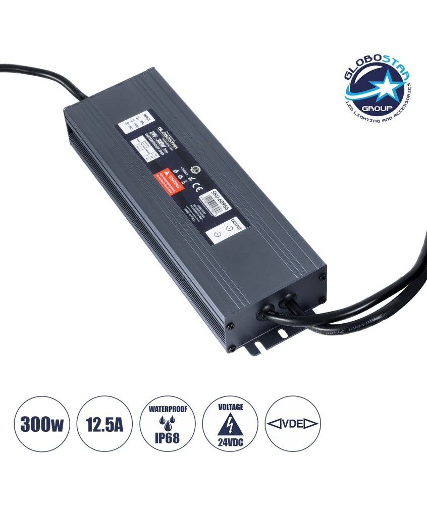 GLOBOSTAR® LUMISPLASH 60966 Τροφοδοτικό-Μετασχηματιστής Class II SELV 300W 12.5A DC 24V Αδιάβροχο IP68 - AC 220-240V σε DC 24V - M23.5 x W7.5 x H3.6cm - 3 Χρόνια Εγγύηση